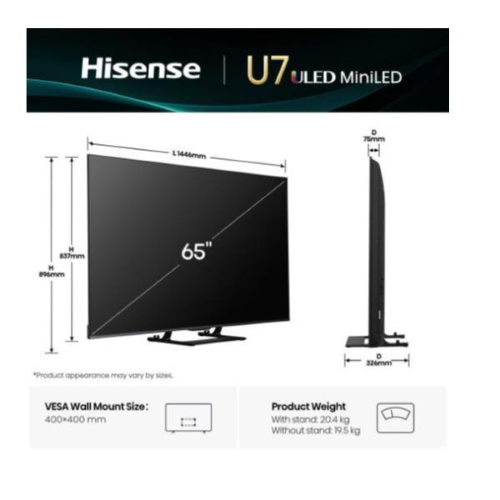 Hisense U7Q 65U79Q, 165,1 cm (65?), 3840 x 2160 Pixel, QLED, Smart TV, Wi-Fi, Nero